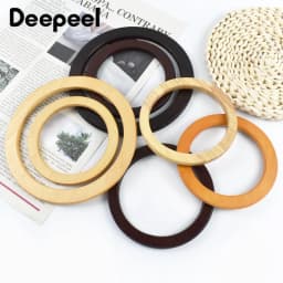 2Pcs Deepeel Wooden O Ring Bags Handles Round Wood Handle for Handbag Strap Purse Frame DIY Sewing Brackets Bag Accessories