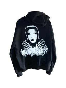 Men Gothic Horror Print Zip Up Hoodie Dark Anime Face Graphic Sweatshirt Y2K Harajuku Streetwear Outerwear Casual Black Tops