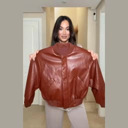 Women's Solid Faux Leather Jacket Stand Collar Zippers Long Wide Sleeves Cropped Coats 2026 Autumn Fashion All-match Streetwears