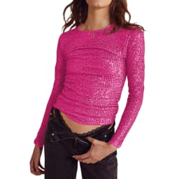 Women Spring Fall Long Sleeve Cropped Tops Sequins Basic T-shirt Casual Pullover for Club Streetwear Aesthetic Clothes