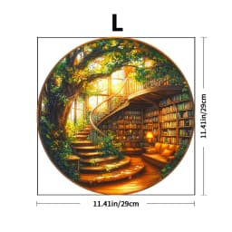 Round Enchanted Tree‑House Library Wooden Jigsaw Puzzle, Irregular Unique Animal‑Shaped Pieces, Adult DIY Stress‑Relief Wood Puzzle Game, Fantasy Forest Art Puzzle, Home Wall Decor, Ideal Birthday Holiday Gift for Puzzle Lovers