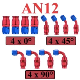 12Pcs Universal AN3 AN4 AN6 AN8 AN10 Straight 45 90 Degree Reusable Hose End Fittings Adapter For Swivel PTFE Oil Fuel Line Pipe