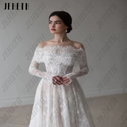 JEHETH Lvory Lace 2025 New Wedding Dresses Off The Shoulder Full Sleeves Bridal Gowns Women Sweep Train Bride Dresses Customized