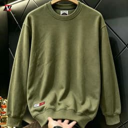 Heavyweight men's autumn and winter solid color terry cotton men's clothing crew neck long sleeve loose casual sweatshirt