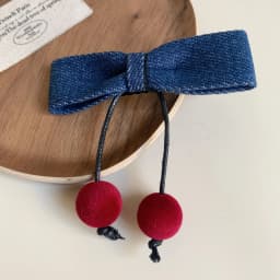 Korean version of denim fabric cherry bow children's hairpin cute girl hair band autumn and winter little girl headgear hairpin