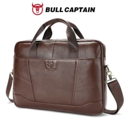 BULLCAPTAIN Men's Briefcase Bag Top Layer Leather Handcrafted Laptop Bag with Multiple Compartments Business Shoulder Messenger
