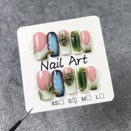 10Pcs 3D Green Flower Handmade Press on Nails French Fake Nails Wearable Stick-on Nails False Nail Uñas Накладные Ногти 네일팁