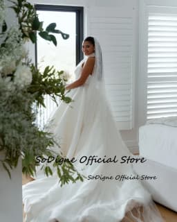 SoDigne A-line Satin Simple Wedding Dresses Sleeveless Halter Bridal Dress Long Wedding Gown Robe De Mairee Customized