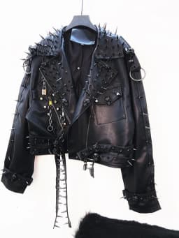 Unique Leather jacket y2k Leather jacket Gothic Leather jacket Punk Leather jacket Hiphop Leather jacket rivet Leather jacket