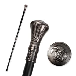 Vintage Antique Silver Alloy Walking Cane with Embossed Eagle Head Round Handle Detachable Stick Cosplay Prop for Men And Women