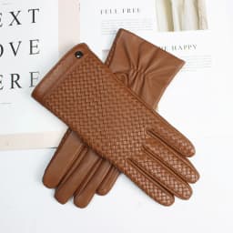 New Women's High end Sheepskin Gloves Touch screen Fashion Sheepskin Woven Warm Wool Knitted Lining Leather Driving Gloves