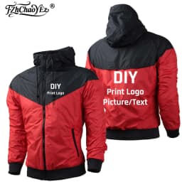 Custom Your Logo Men Spring and Autumn Zipper Printing Sports Harajuku Windbreaker DIY Design Hooded Hoodie Tops
