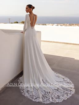 Ivory Mermaid Wedding Dress Customized Boat Neck Long Sleeves Illusion Back Buttons Sequined Applique Bridal Gown Court Train
