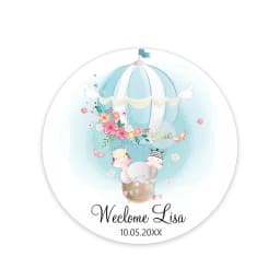 Custom Welcome Baby Hot Air Balloon Animals Birthday Party Labels Favors Round Sticker Baby Shower Personalise Travel Sticker