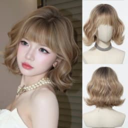 Platinum Blonde Short Bob Wavy Synthetic Wig with Bangs Fluffy Natural Heat Resistant Fiber Cosplay Daily Party Wig for Women