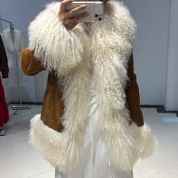 YOLOAgain Real Mongolia Sheep Fur Collar Real Leather Jacket Coat Women