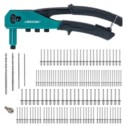 Libraton Rivet Gun Kit with 130 Blind Rivets, 4 HSS Drill Bits, 4 Tool-free Riveter Heads Heavy Duty Rivet Tool Hand Riveter