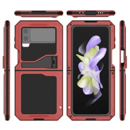 for Samsung Galaxy Z Flip 4 Metal Case with Kickstand, 3 Layers Full Body Protective Shockproof Aluminium Cover for Z Flip 4