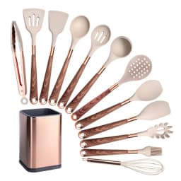 Silicone Cooking Utensils Set Non-Scratch Non-Stick Heat Resistant Spatula Spoon Rose Gold Handle With Bucket Kitchen Gift