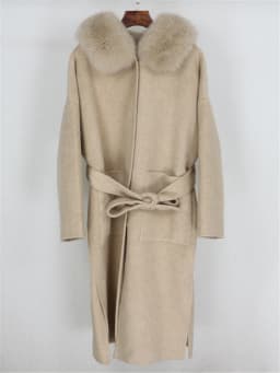 OFTBUY New Oversize Loose Cashmere Wool Blends Real Fur Coat Winter Jacket Women Natural Fox Fur Collar Hood Outerwear Belt