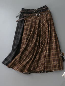 Women's Vintage Spring Autumn A Line Plaid Long Skirt Lady High Waist Umbrella Skirt