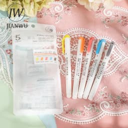JIANWU 5 Pcs/set Morandi Macaron Color Double-ended Highlighter Set Write Smoothly Creative DIY Student Supplies Stationery