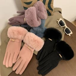 Women Winter Keep Warm Plush Wrist Fingertips Clamshell Touch Screen Gloves Fashion Elegant Retro Luxury Drive Cycling Thicken