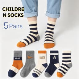 5 Pairs Kids' Socks Spring Autumn Cotton Socks Soft Breathable Crew Socks Little Big Boys Crew Sock