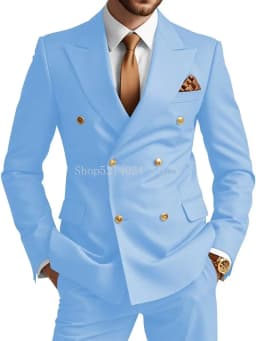 Mens Double Breasted Suit 2 Piece Slim Fit Wedding Suit for Men Blazer Prom Formal Suits Set