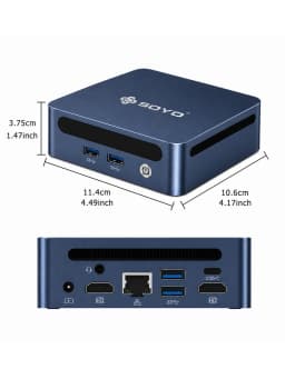 SOYO Y5 Pro Mini PC Intel 8th Gen i5 620 Graphics 16GB DDR4 RAM 512GB SSD 2×HDMI Type-C 4×USB WiFi6 BT5.2 Windows 11 Pro