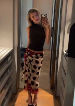 Vintage Two Tone Polka Dot Print Wrap Skirt Chic Irregular Hem Layered Chiffon Tie Waist Midi Skirt Summer Vacation Beachwear