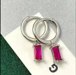 Huggies Earrings Purple white Green Blue Red Square Heart Silver Color Small Hoop Earrings for Women Girls Wedding Jewelry