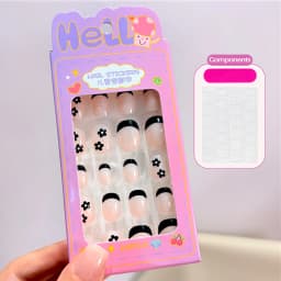 24Pcs Pink Flower Heart Kids False Nails Glossy Nude Short Oval Children's Press on Nails Sweet Girl Acrylic Fake Nail Patches#_