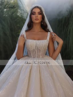 Liyuke Square Collar Ball Gown Wedding Dresses Luxury Stunning Beading Pearls Embroidery Princess Bridal Skirts