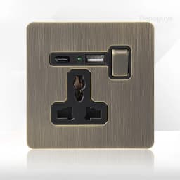 Retro Metal Brushed Antique Stainless Steel Push Button Switch Panel UK 13A Socket with USB Phone Charging for Home Improvement