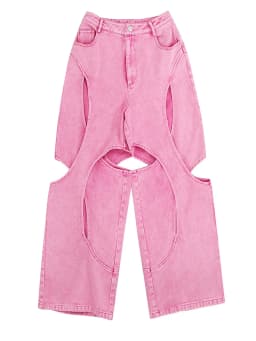 [EAM] High Waist pink Color Hollow Out Wide Leg Pants New Loose Fit Trousers Women Fashion Tide Spring Autumn 2026 1DH2146