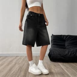 Women's Bermuda Jean Shorts High Waisted Knee Length Baggy Jorts Wide Leg Loose Denim Shorts with Pockets