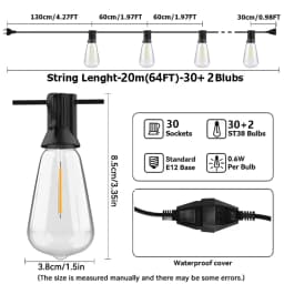 20M 30M ST38 Garland Light String Shatterproof LED Bulbs Outdoor IP44 Patio Garden Wedding Party Halloween Christmas Decor Lamp