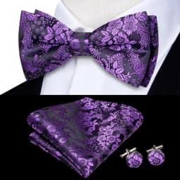 Purple Lilac Lavender Pansy Violet Silk Mens Bow Tie Hanky Cuffs Set Pre-tied Butterfly Knot Bowtie for Male Wedding Business