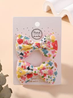 2pcs/set Cute Cotton Plaid Hair Bows Clip for Baby Girls Summer Colorful Print Flower Hairpin Barrette Headwear Hair Accessories