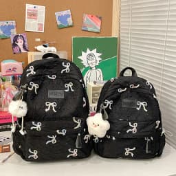 Colorful Bow Full Print Ruched Fabric Backpack Four Colors Available Large Capacity Girls Junior High High School School Bag