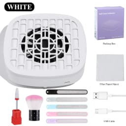 Mini Nail Dust Collector, Low‑Noise Nail Vacuum Fan, USB‑C Powered Nail Dust Suction Machine (No Built‑in Battery) with Filter Papers, Nail Files, Cleaning Brush & Drill Bit, Professional Nail Art Salon Supplies