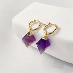 1Pair Natural Rose Quartzs Hoop Earrings, Golden Plating Semi-precious Stone Jewelry For Women Party Gift ER106G