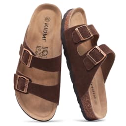 Comwarm Genuine Suede Sandals For Women Men Cork Footbed Adjustable Slides Anti-slip Fashion Unisex Slippers With Arch Support
