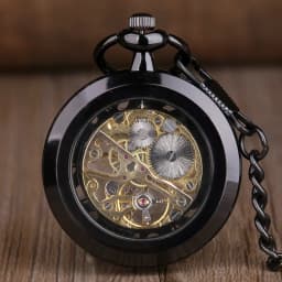 Cool Skeletonized Black/Silver Mechanical Pocket Watch with Transparent for Men Women Vintage Steampunk pocket watch mechanical