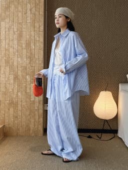 Summer Elastic Contrasting Color Drawstring Vertical Stripe Straight Leg Pants, Loose and Fresh Pants for Women