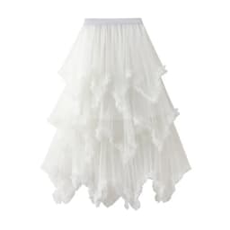 Black fungus edge irregular mesh cake skirt, mid length, high waist, big swing, fluffy fairy gauze skirt, long skirt, 2025 women