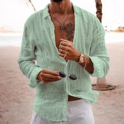 2026 Men's Cotton Linen Shirts Top Simple Laple Solid Man Shirts Tops Comfortable Loose Casual Holiday Shirts for Men Blouses