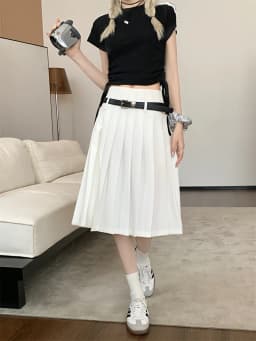 White A-Line Midi Skirt High Waist Pleated Versatile Summer New Style Slimming Half Body Skirt for Trendy Girls