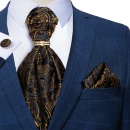 Luxury Men Green Blue Paisley Ascot Tie Set Solid Necktie Ring Wedding Party Cravat Purple Ties Pocket Sqaure Cufflink Free Ship